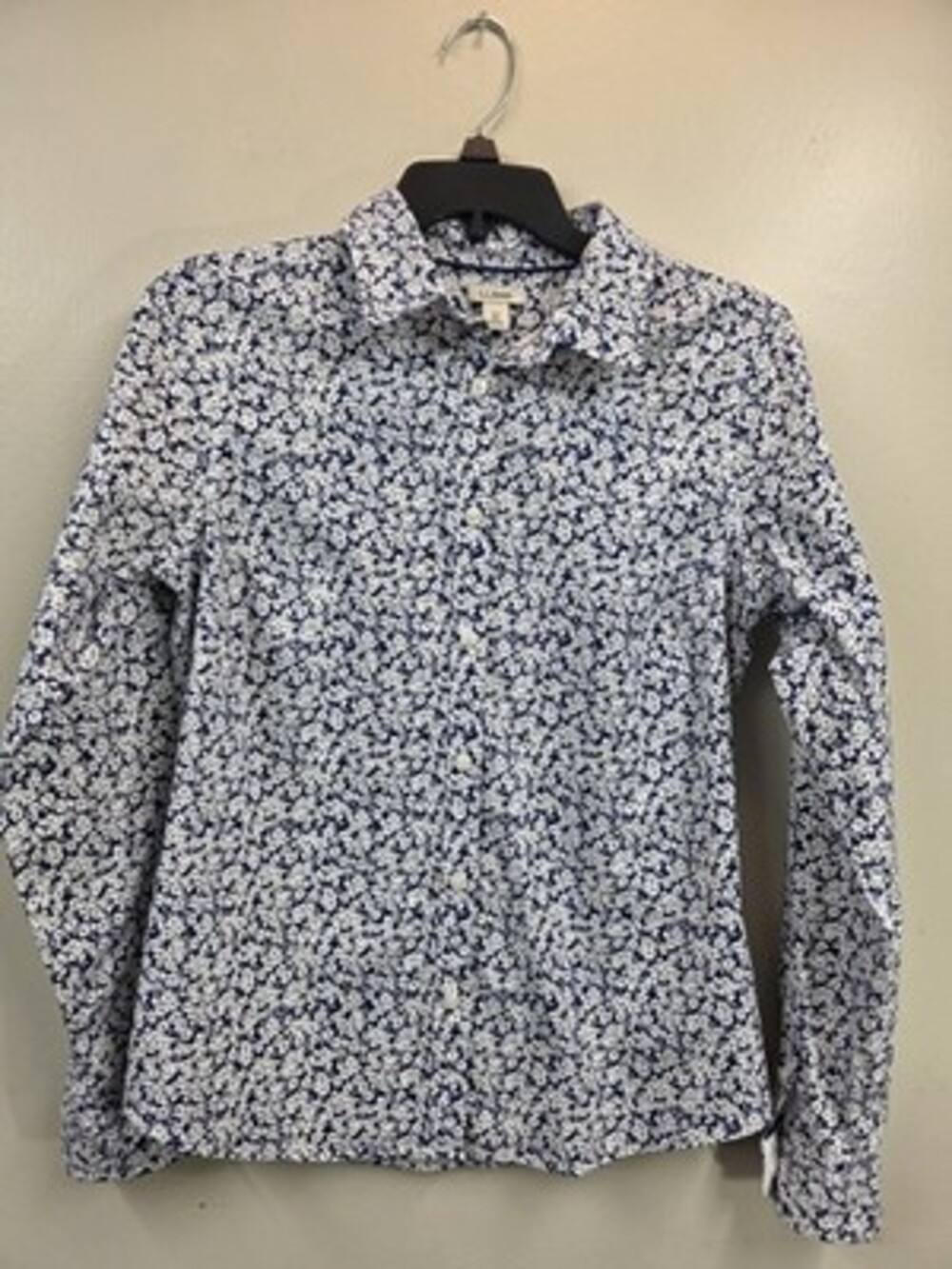 L.L.Bean Floral Collared Long Sleeve Woven Cotton Blend Button-Up Shirt XS